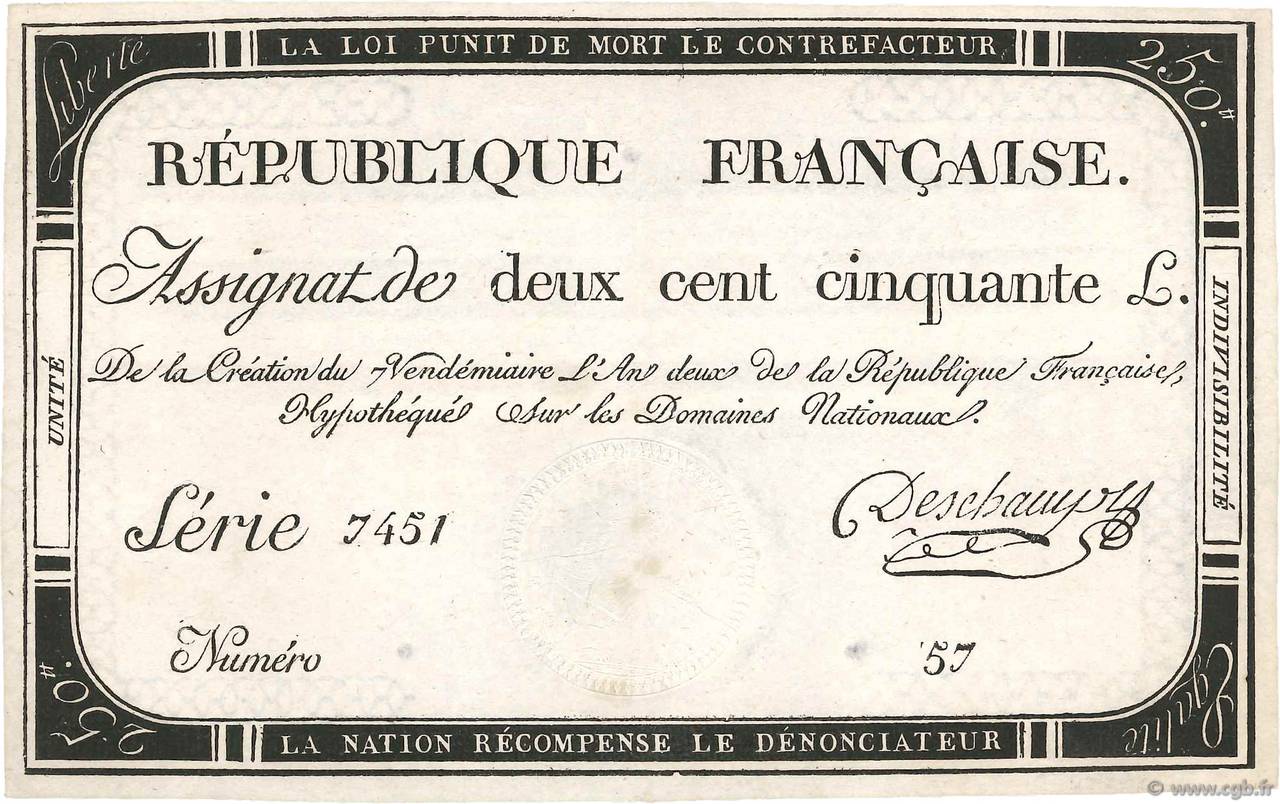 250 Livres FRANCE  1793 Ass.45a SPL