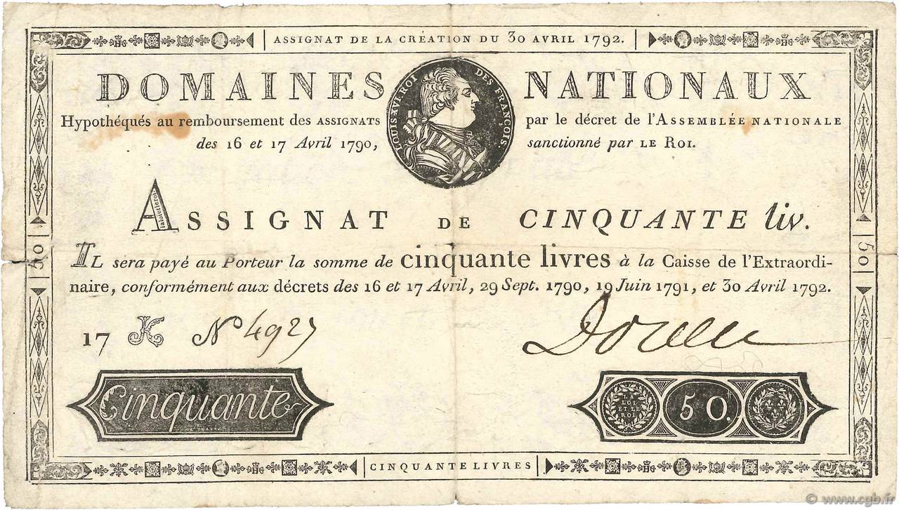 50 Livres FRANCE  1792 Ass.28a F-