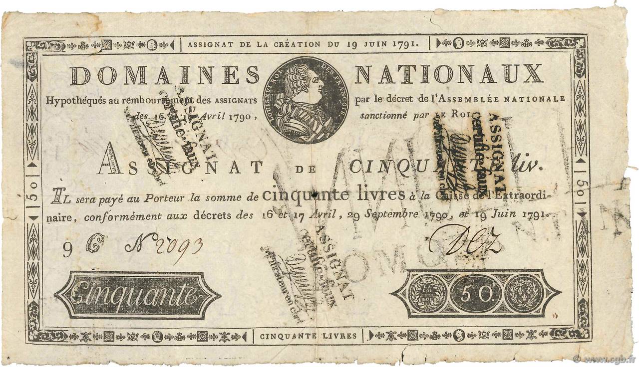 50 Livres Faux FRANCE  1791 Ass.13f F-