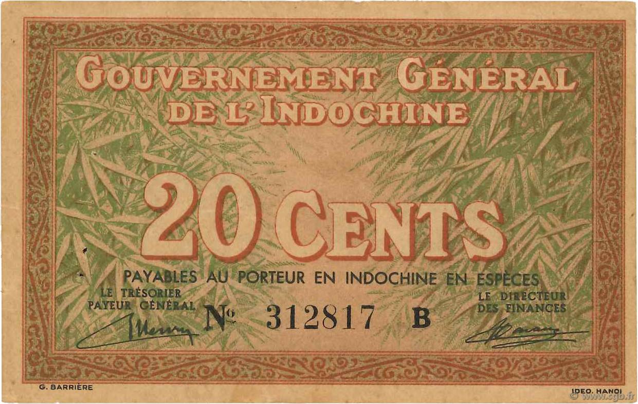 20 Cents INDOCHINE FRANÇAISE  1939 P.086a TTB+