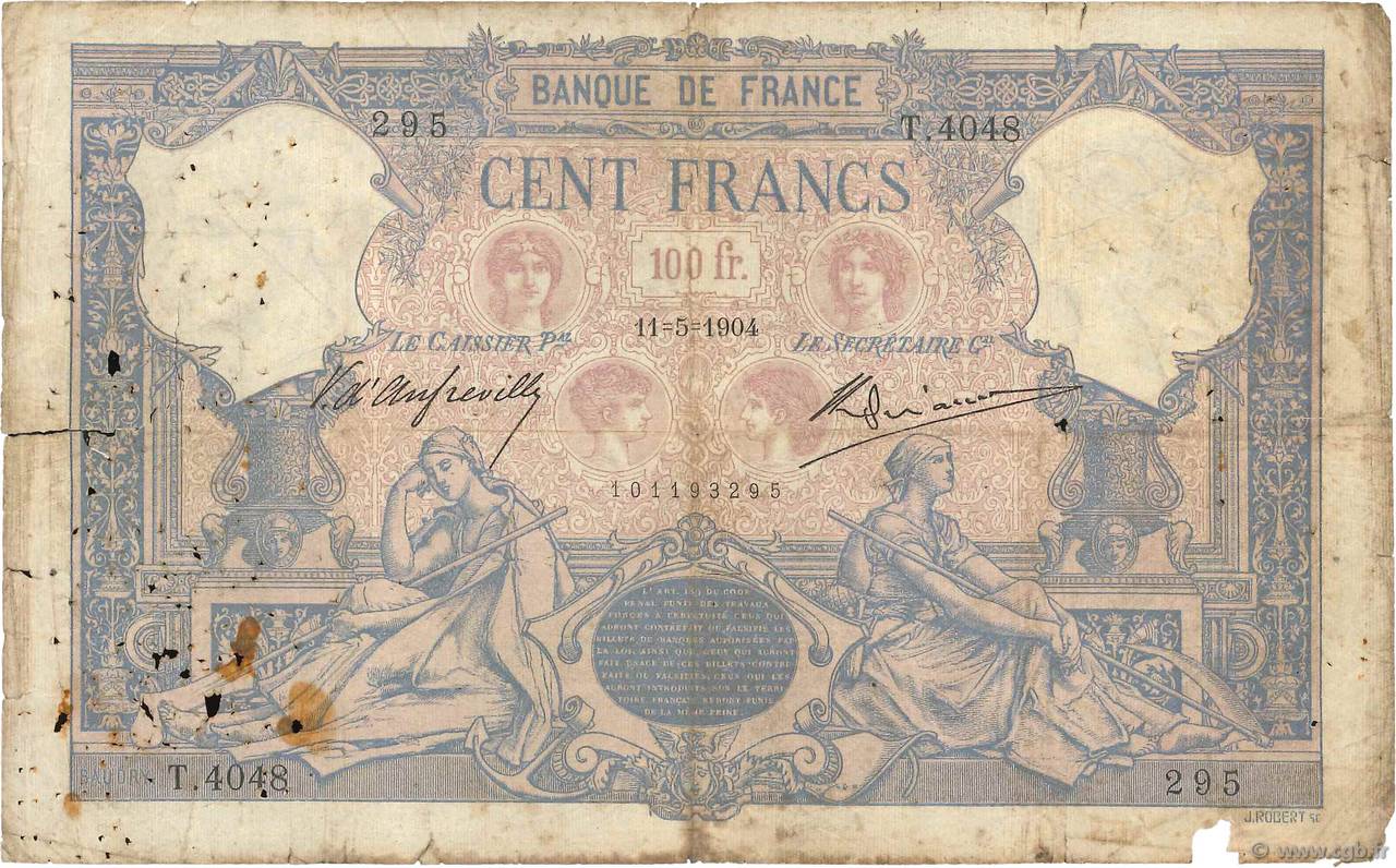 100 Francs BLEU ET ROSE FRANCIA  1904 F.21.18 MC