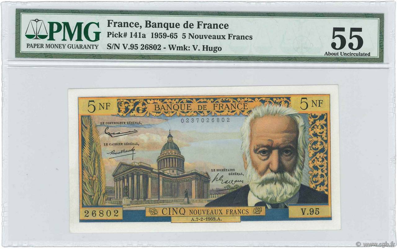 5 Nouveaux Francs VICTOR HUGO FRANCE  1963 F.56.13 SPL