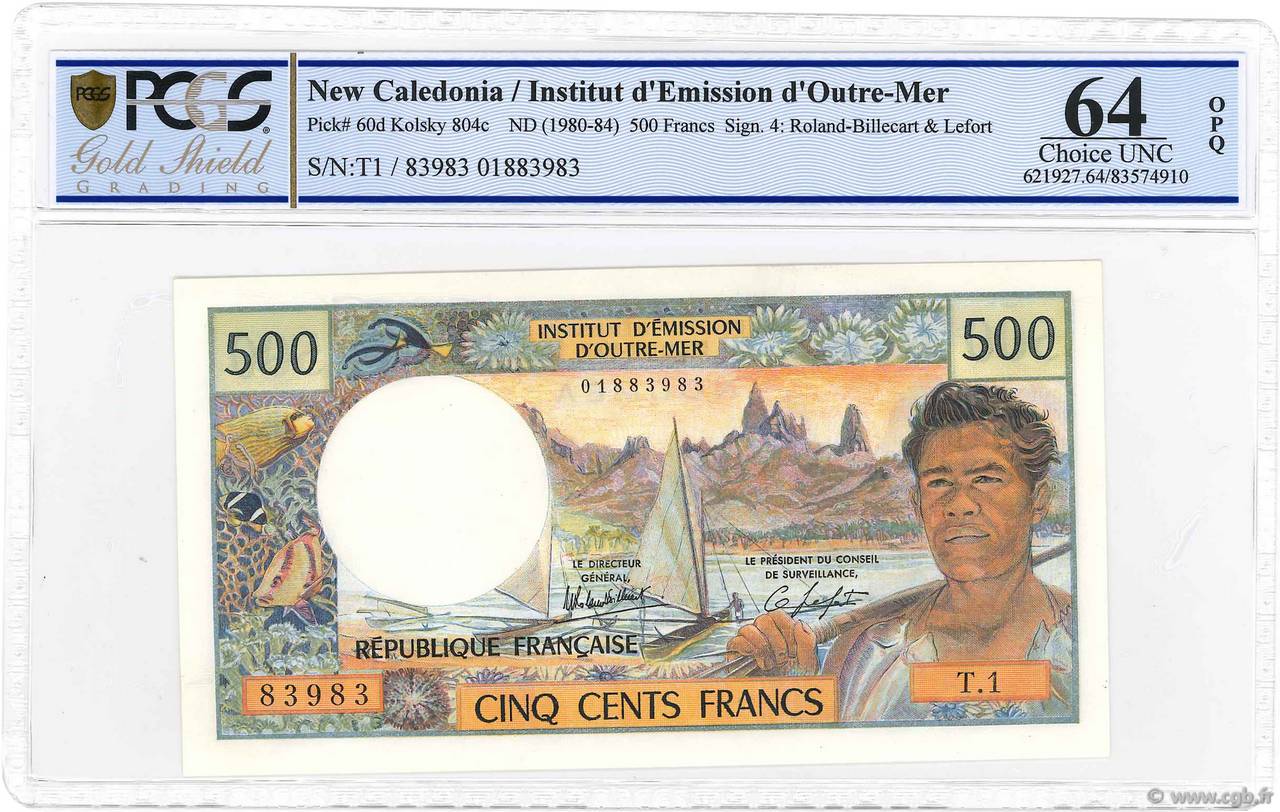 500 Francs NEW CALEDONIA  1983 P.60d UNC