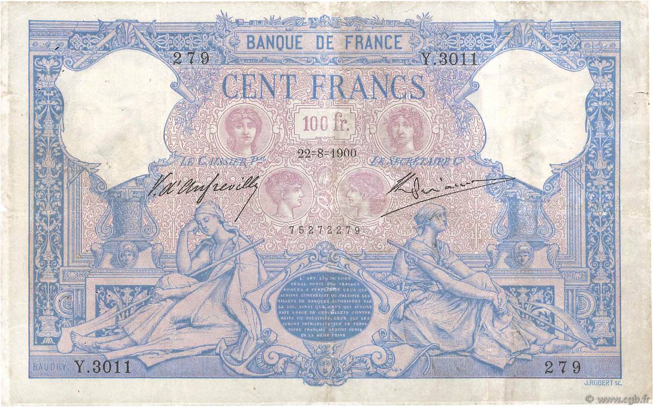 100 Francs BLEU ET ROSE FRANCE  1900 F.21.14 TB