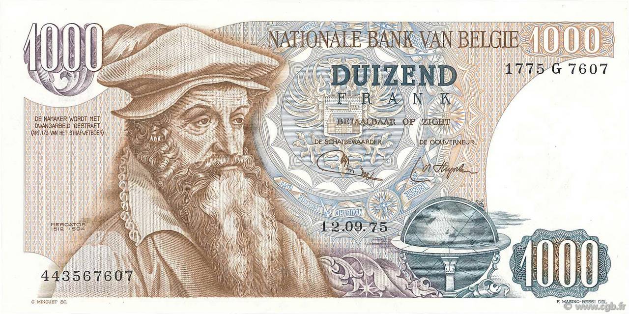 1000 Francs BELGIUM  1975 P.136b UNC-