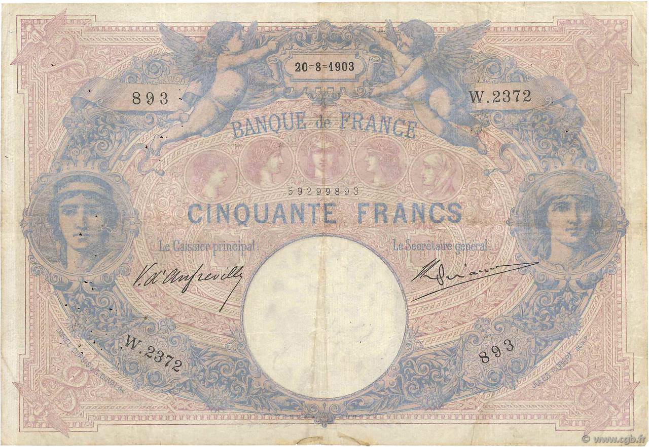 50 Francs BLEU ET ROSE FRANCIA  1903 F.14.15 RC+