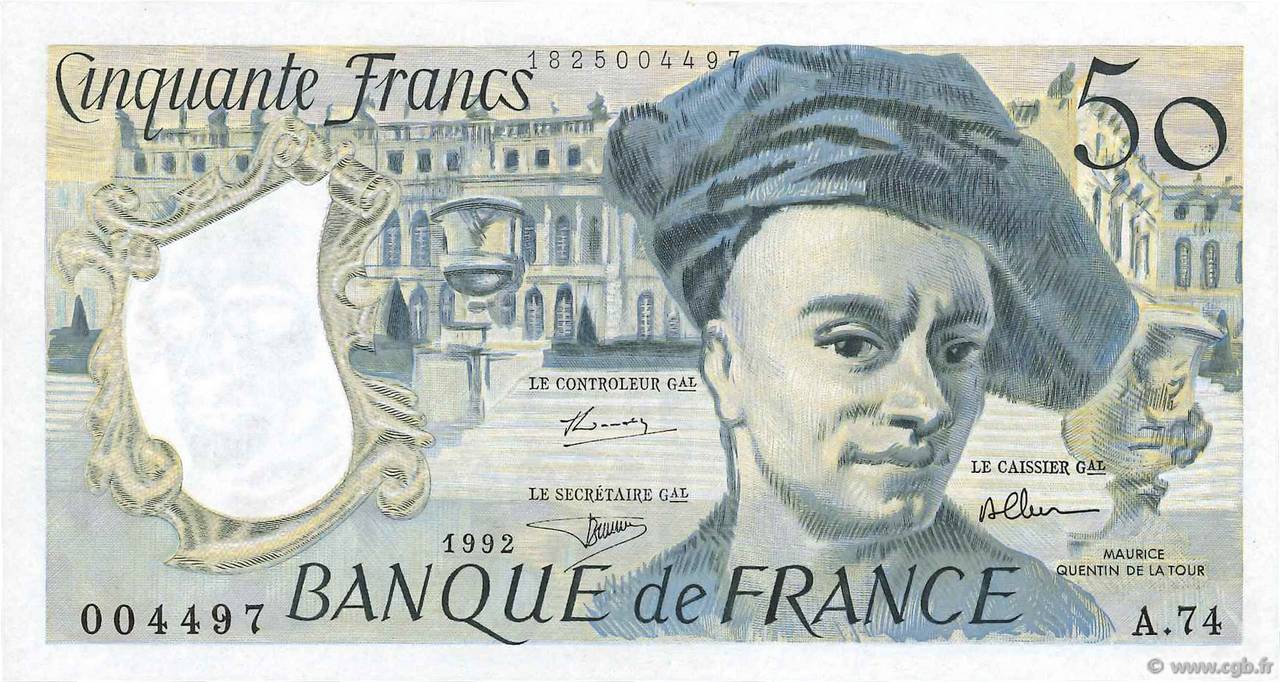 50 Francs QUENTIN DE LA TOUR Petit numéro FRANCIA  1992 F.67.19a SPL+