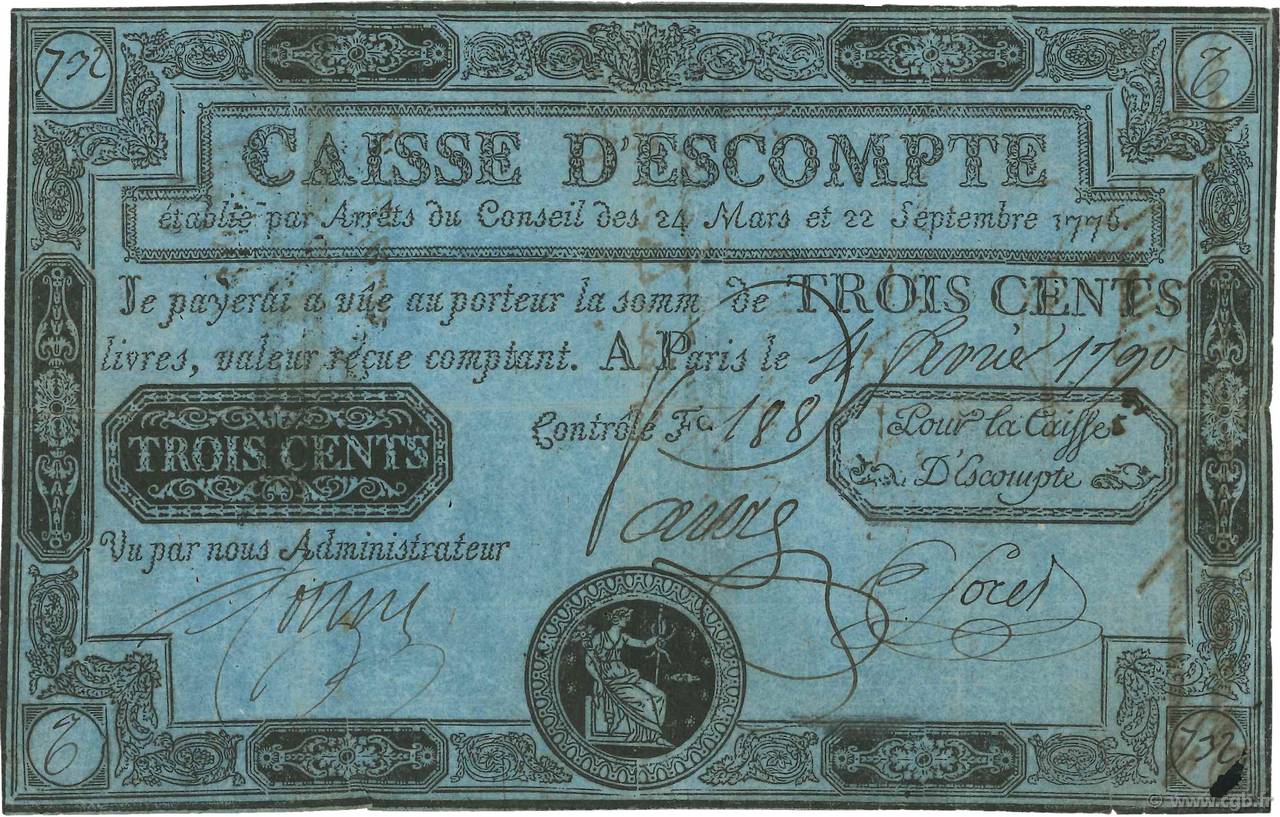 300 Livres FRANCE  1790 Laf.104 TB