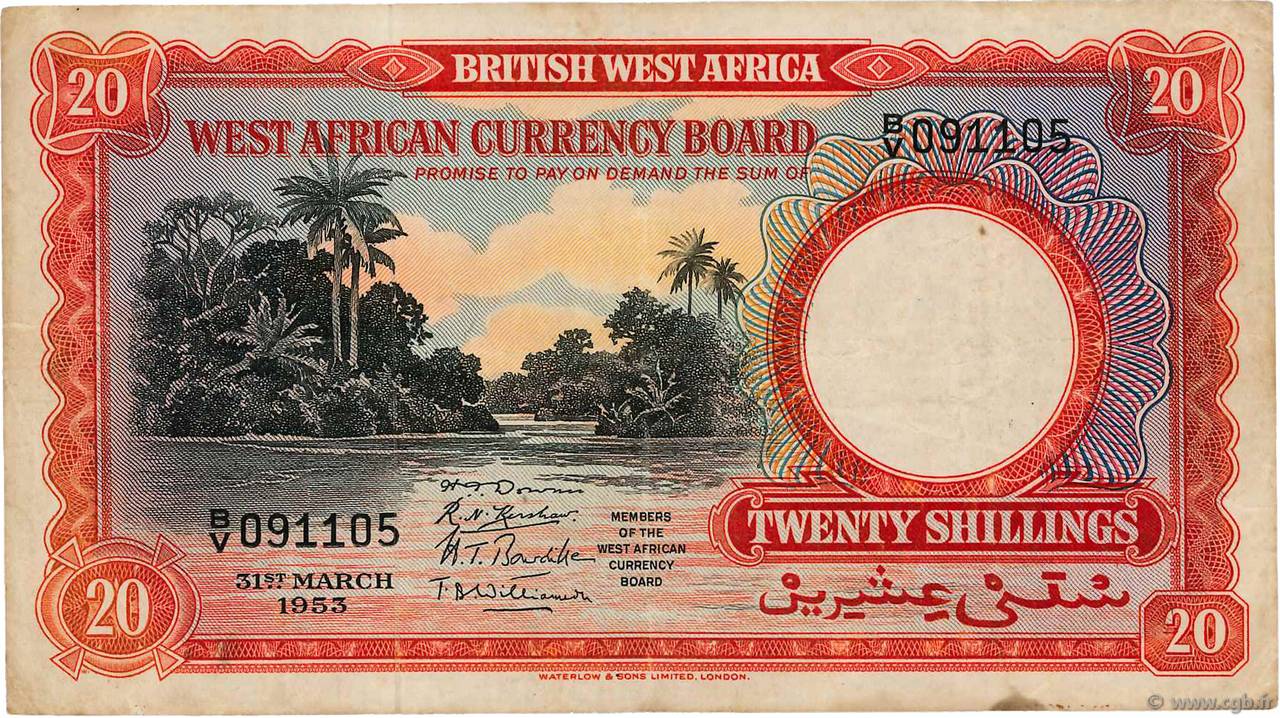 20 Shillings ÁFRICA OCCIDENTAL BRITÁNICA  1953 P.10a BC