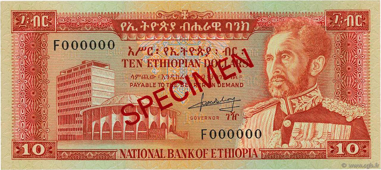 10 Dollars Spécimen ÉTHIOPIE  1966 P.27s NEUF