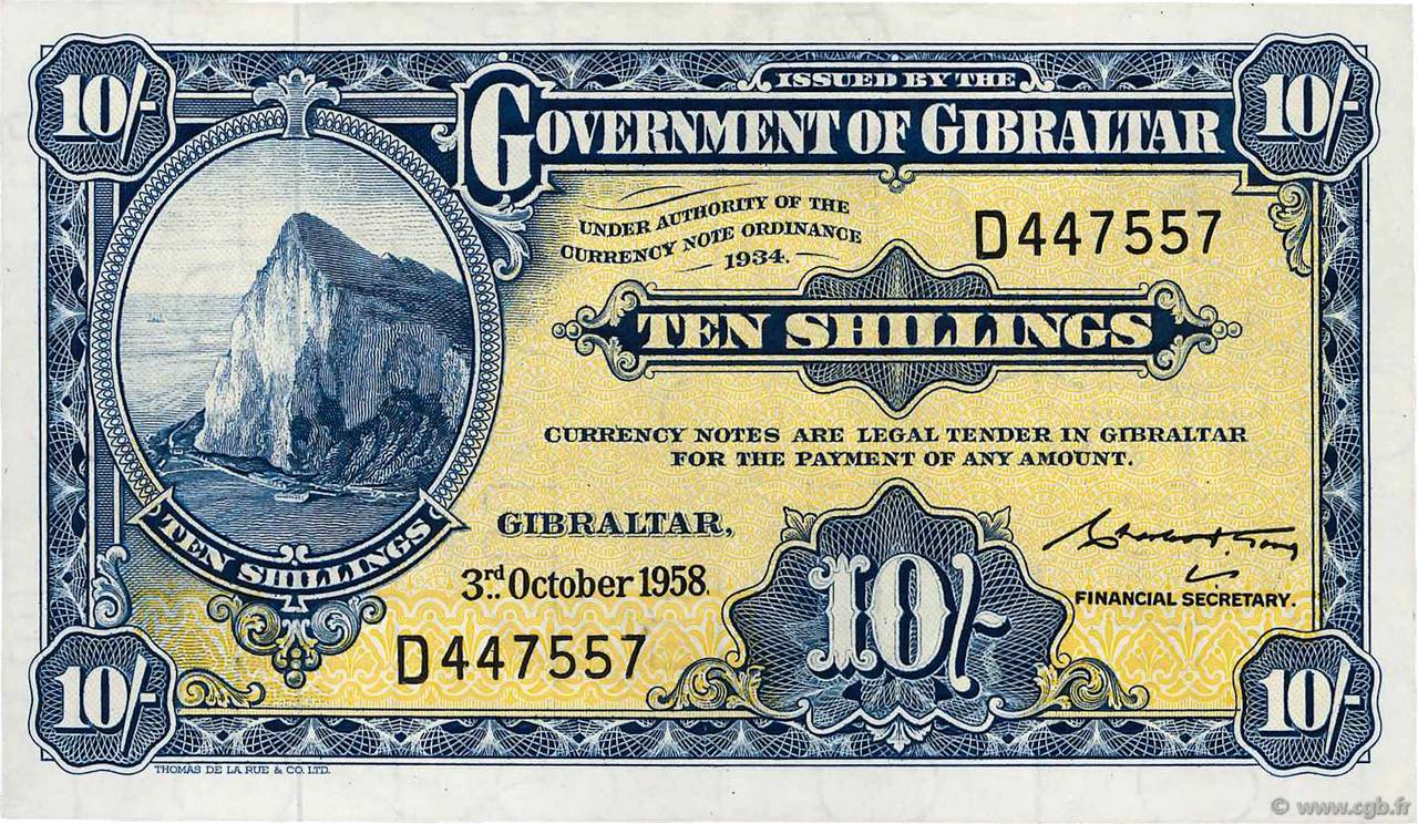 10 Shillings GIBRALTAR  1958 P.17 SUP+