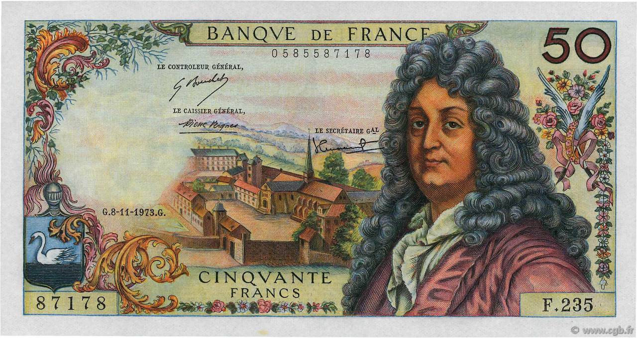 50 Francs RACINE FRANCIA  1973 F.64.25 FDC