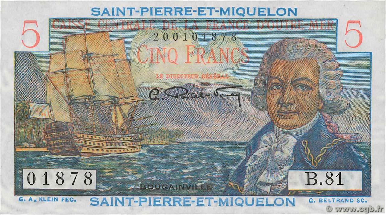 5 Francs Bougainville SAINT PIERRE ET MIQUELON  1950 P.22 pr.NEUF