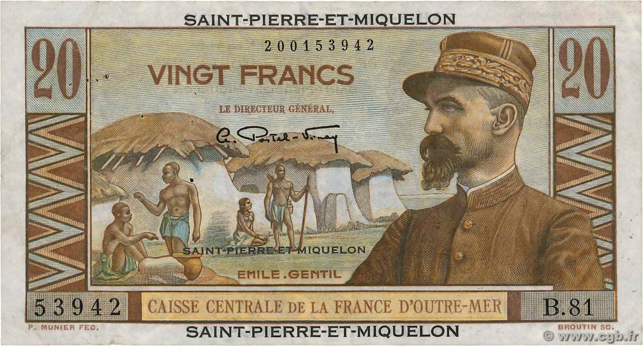 20 Francs Émile Gentil SAINT PIERRE E MIQUELON  1946 P.24 BB