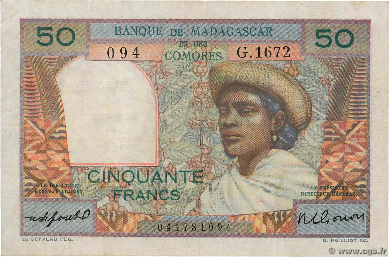 50 Francs MADAGASCAR  1950 P.045b VF+