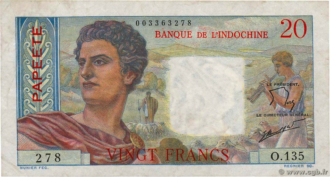 20 Francs TAHITI  1963 P.21c BB