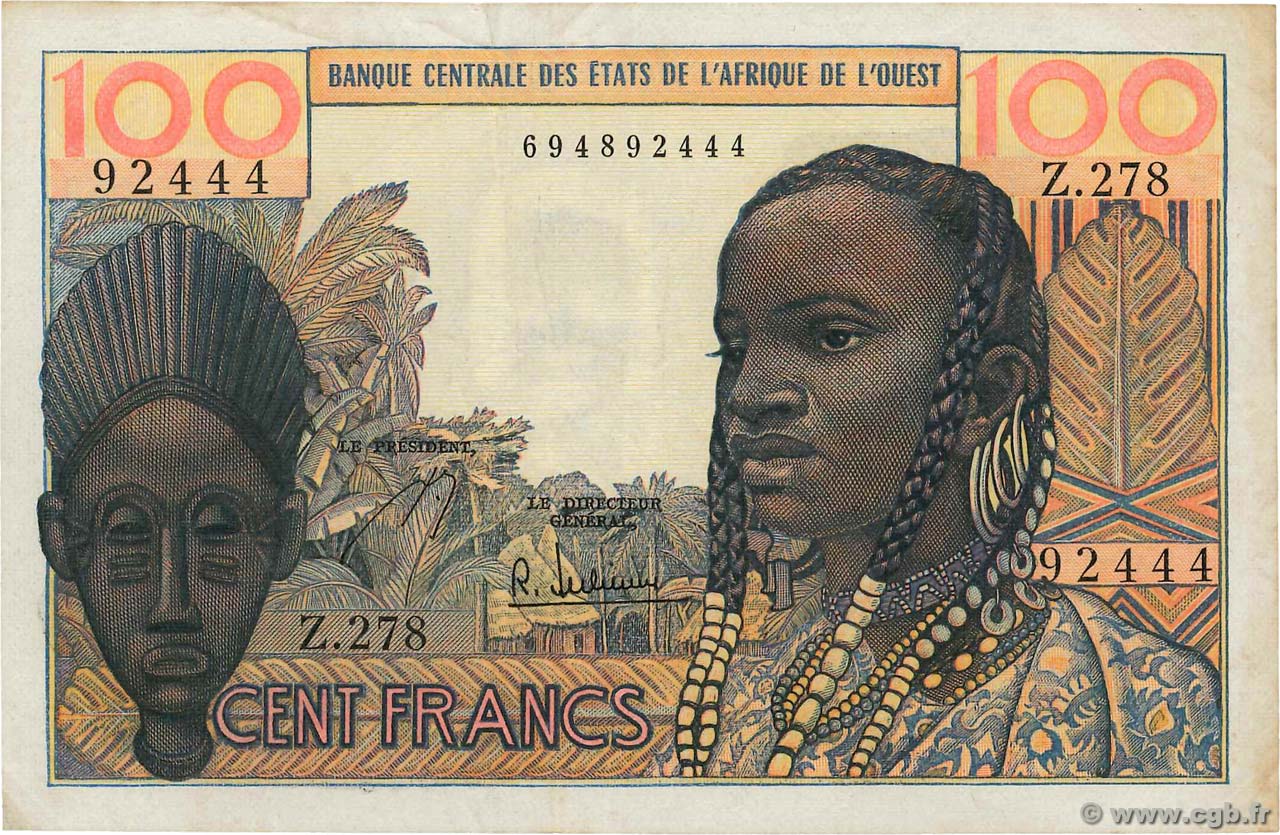 100 Francs ESTADOS DEL OESTE AFRICANO  1965 P.002b MBC