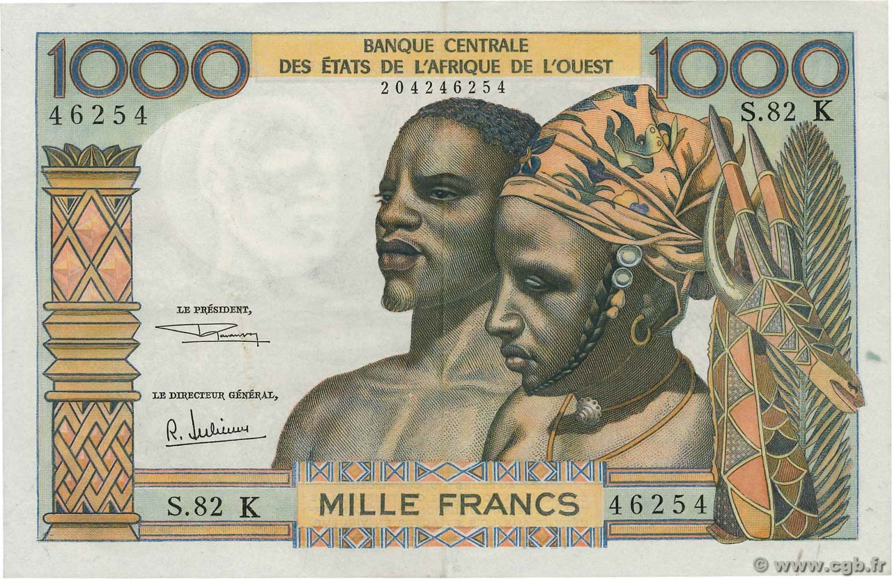 1000 Francs WEST AFRICAN STATES  1965 P.703Kg XF
