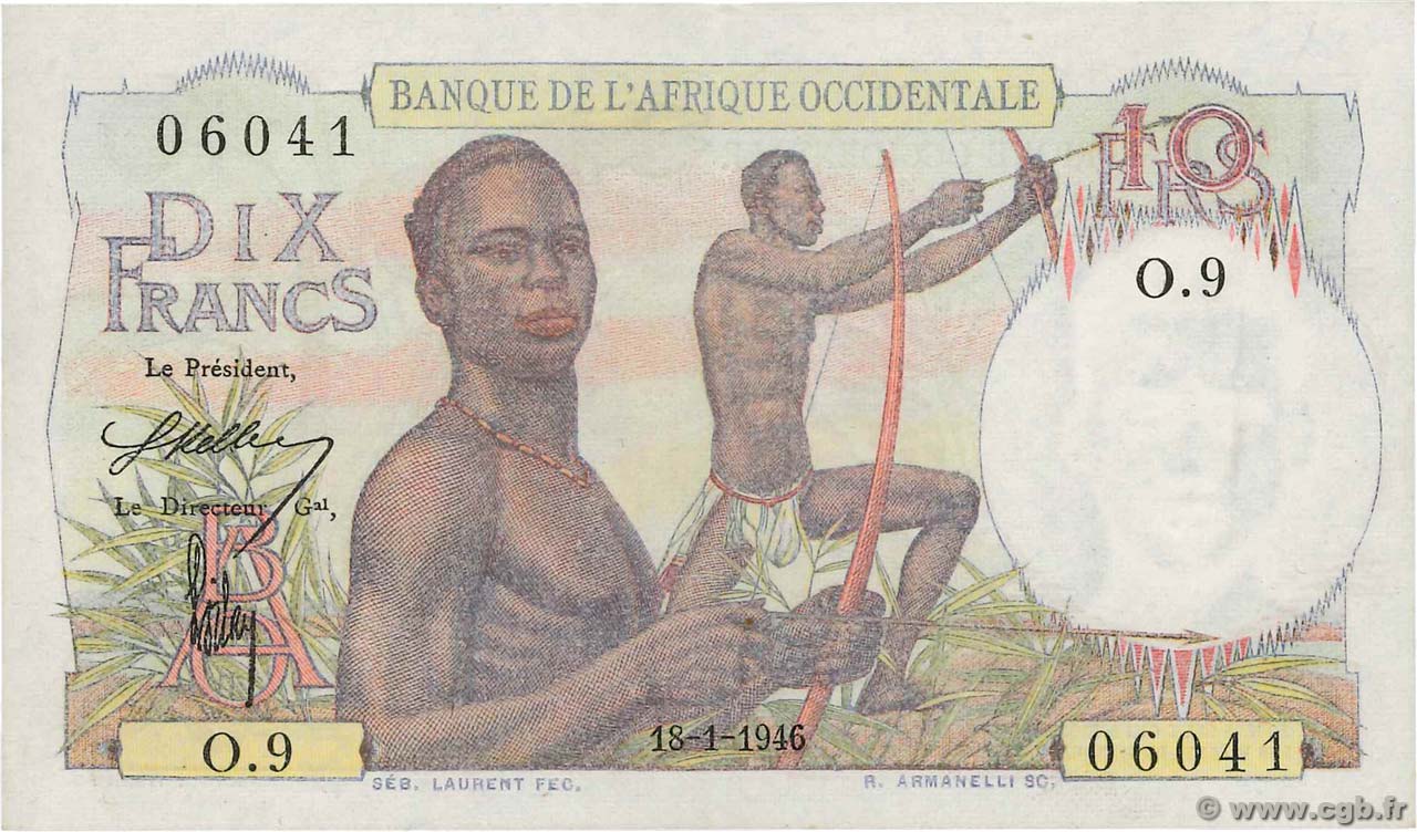 10 Francs FRENCH WEST AFRICA  1946 P.37 XF