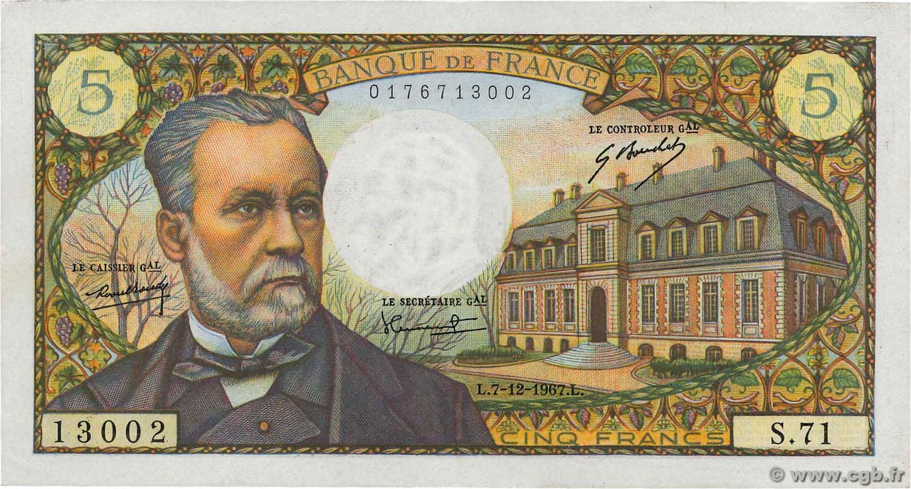 5 Francs PASTEUR FRANCE  1967 F.61.06 AU+