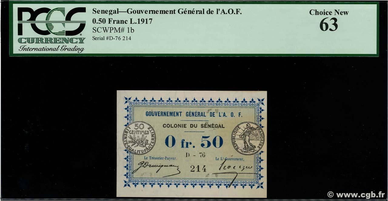 0,50 Franc Fauté SÉNÉGAL  1917 P.01b pr.NEUF