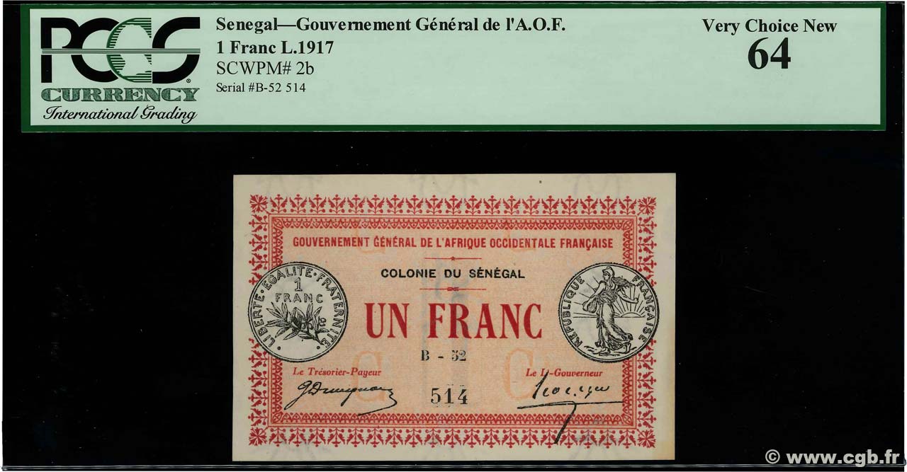 1 Franc SÉNÉGAL  1917 P.02b pr.NEUF