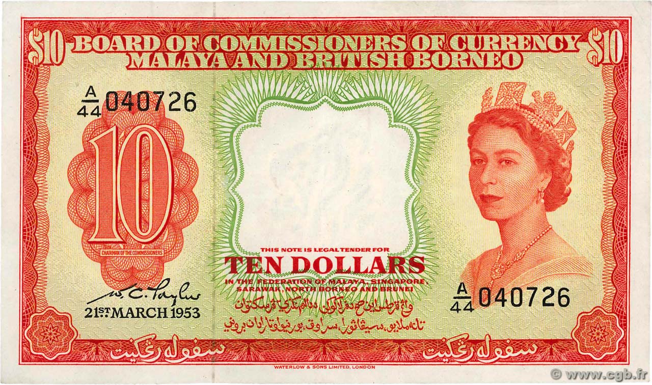 10 Dollars MALAYA y BRITISH BORNEO  1953 P.03a EBC