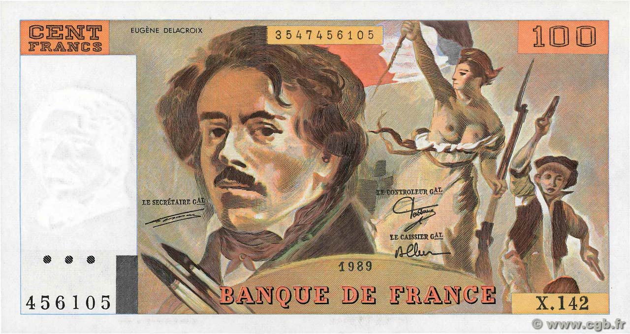 100 Francs DELACROIX modifié FRANCE  1989 F.69.13b NEUF