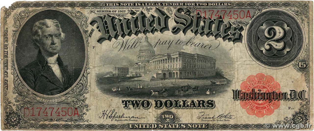 2 Dollars STATI UNITI D AMERICA  1917 P.188 q.MB