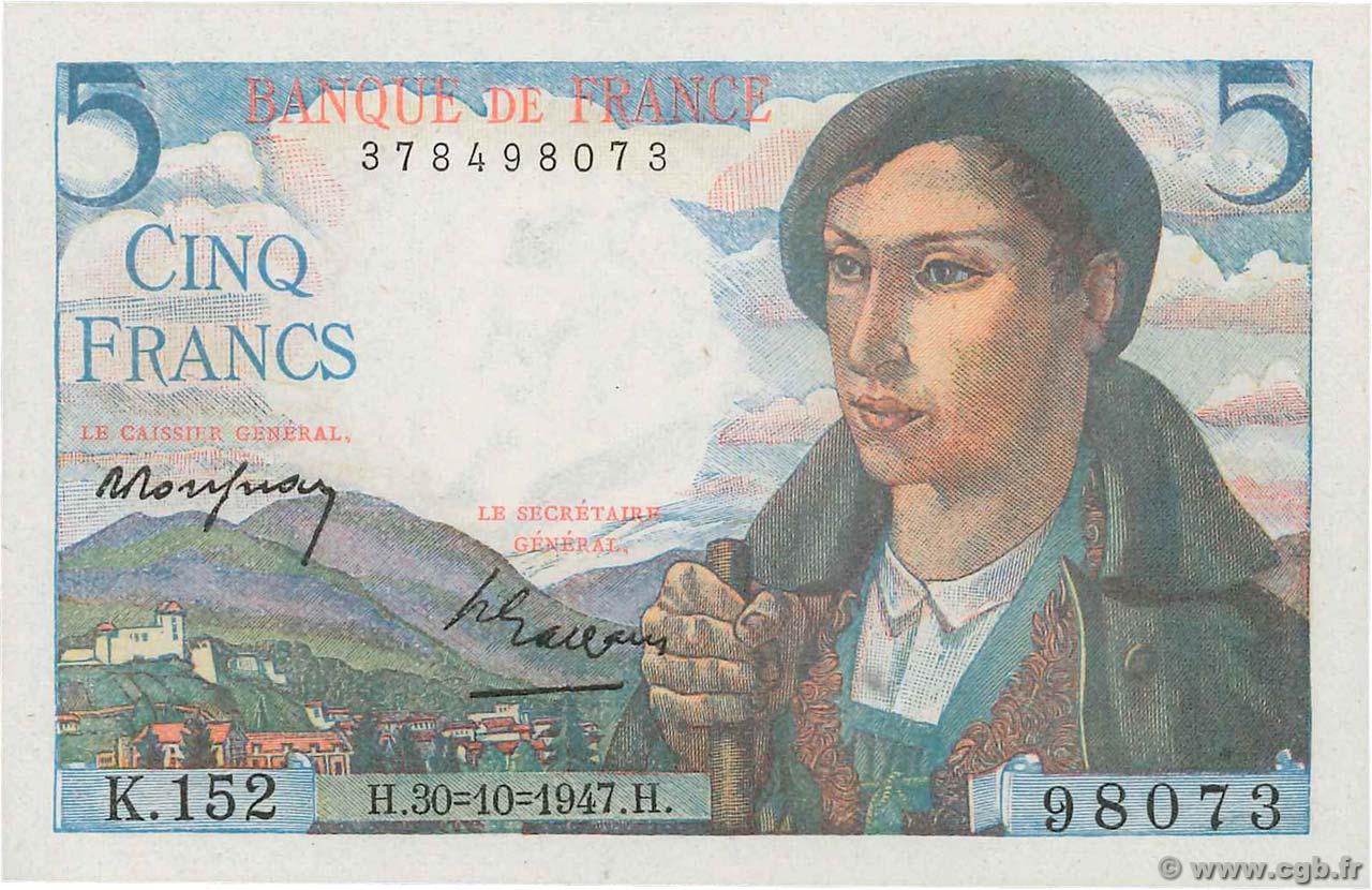 5 Francs BERGER FRANCE  1947 F.05.07 UNC