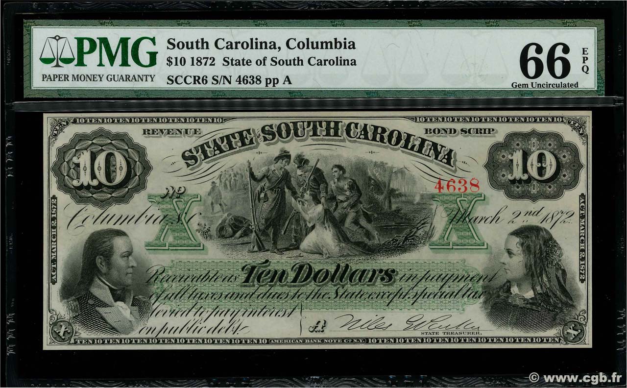 10 Dollars ÉTATS-UNIS D&nbsp;AMÉRIQUE Columbia 1872 PS.3324 pr.NEUF