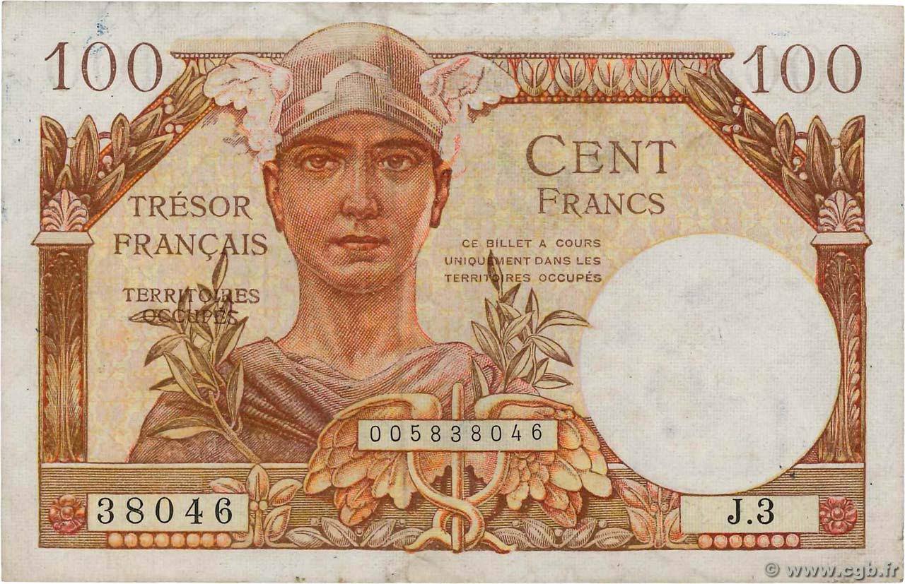 100 Francs TRÉSOR FRANÇAIS FRANCIA  1947 VF.32.03 MBC
