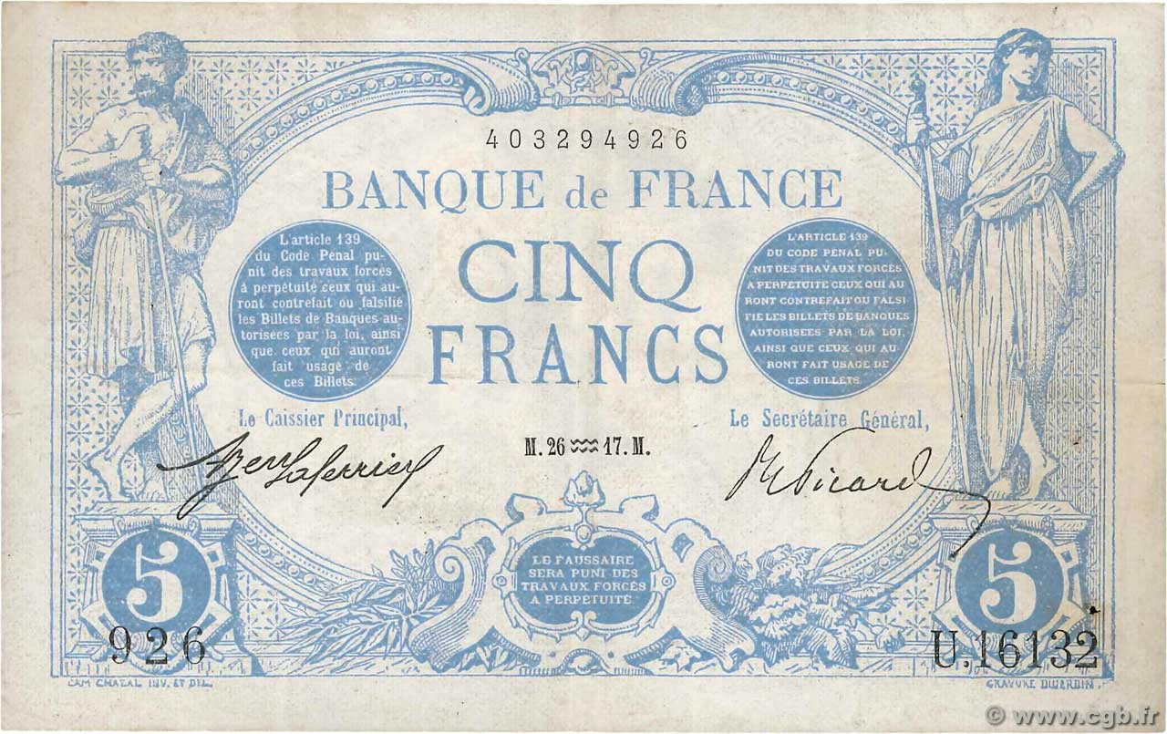 5 Francs BLEU FRANCE  1917 F.02.47 VF