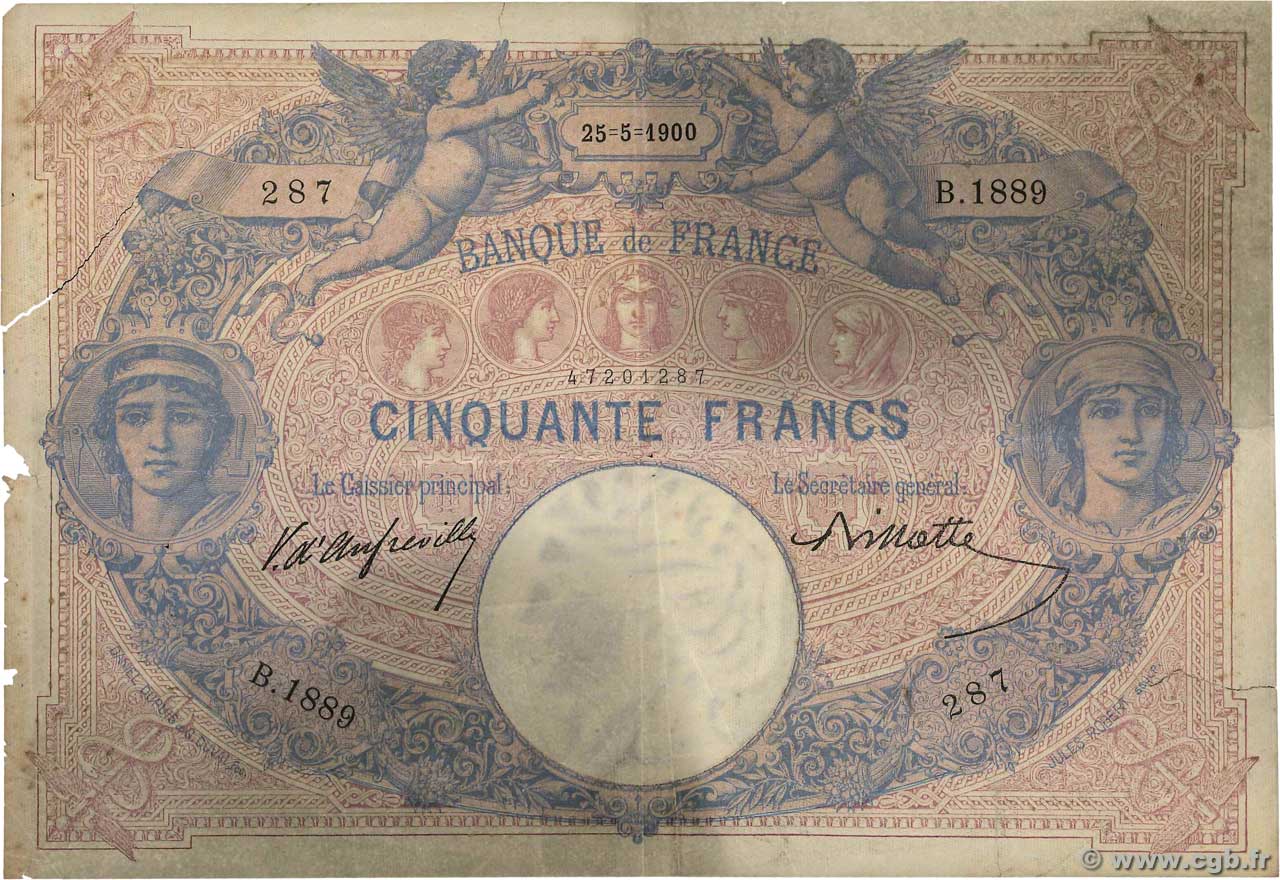 50 Francs BLEU ET ROSE FRANCE  1900 F.14.12 G