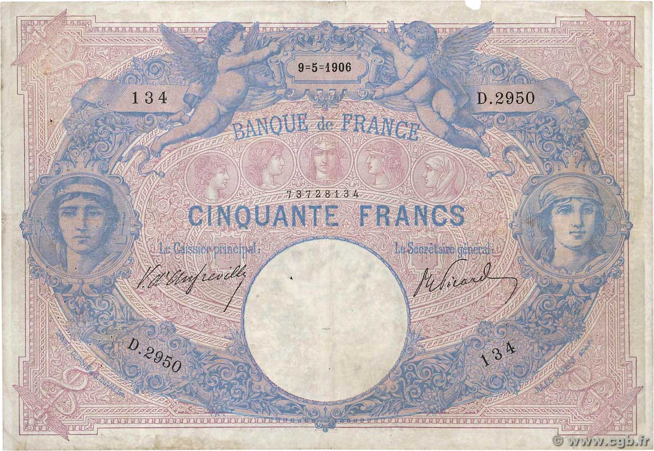 50 Francs BLEU ET ROSE FRANCIA  1906 F.14.18 BC
