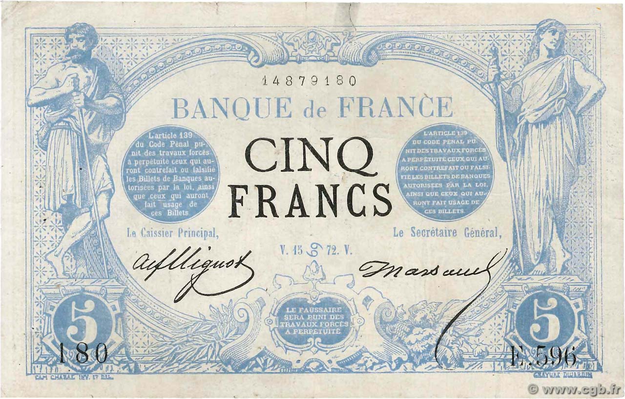 5 Francs NOIR FRANKREICH  1872 F.01.07 SS