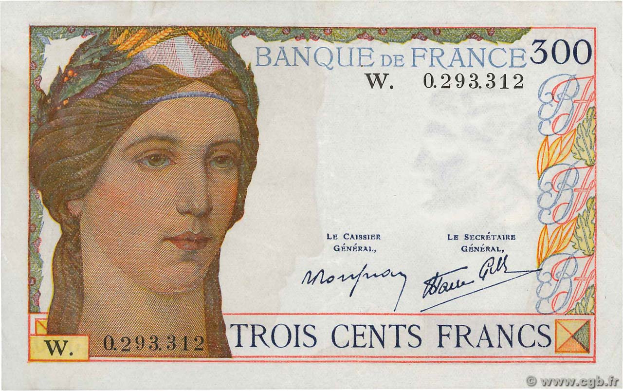 300 Francs FRANCE  1938 F.29.02 VF