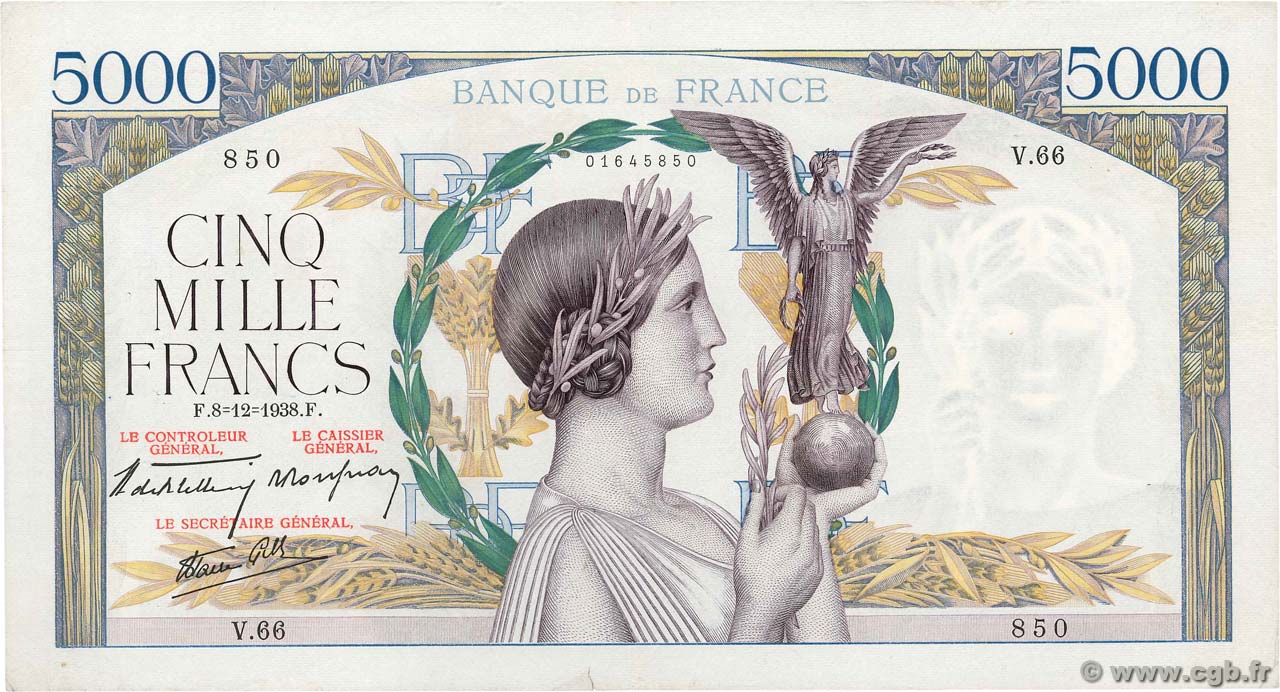 5000 Francs VICTOIRE Impression à plat FRANCIA  1938 F.46.01 BB