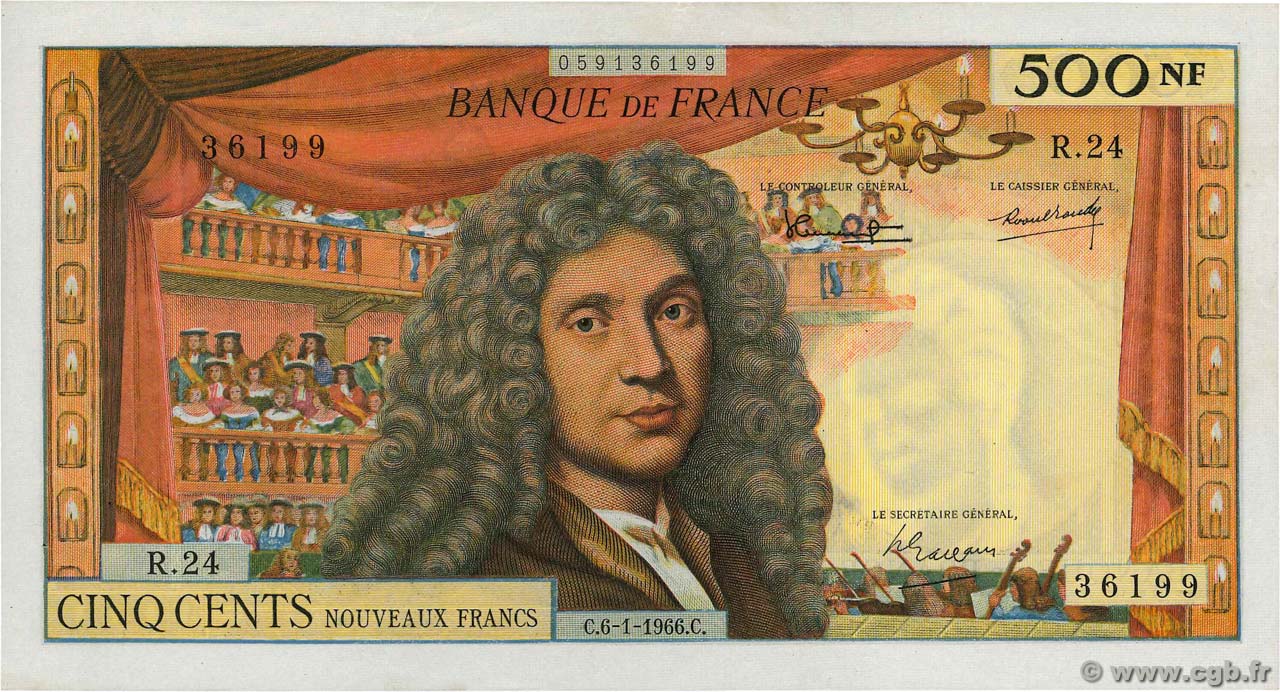 500 Nouveaux Francs MOLIÈRE FRANCE  1966 F.60.09 XF-