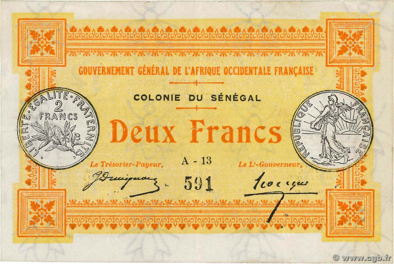 2 Francs SENEGAL  1917 P.03a VF