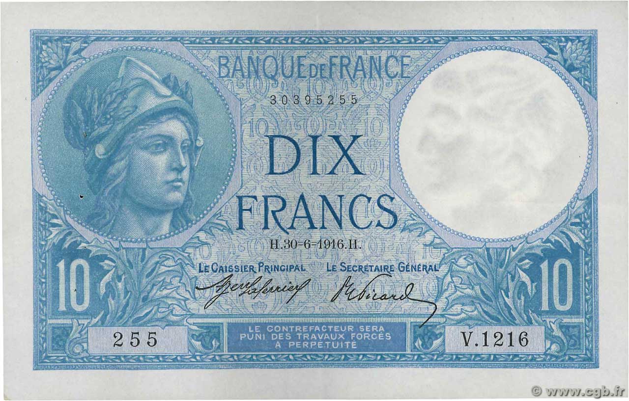 10 Francs MINERVE FRANCIA  1916 F.06.01 MBC+