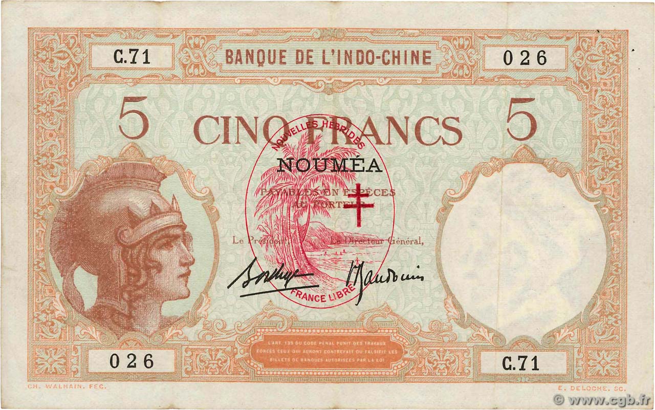 5 Francs NUOVE EBRIDI  1941 P.04b BB