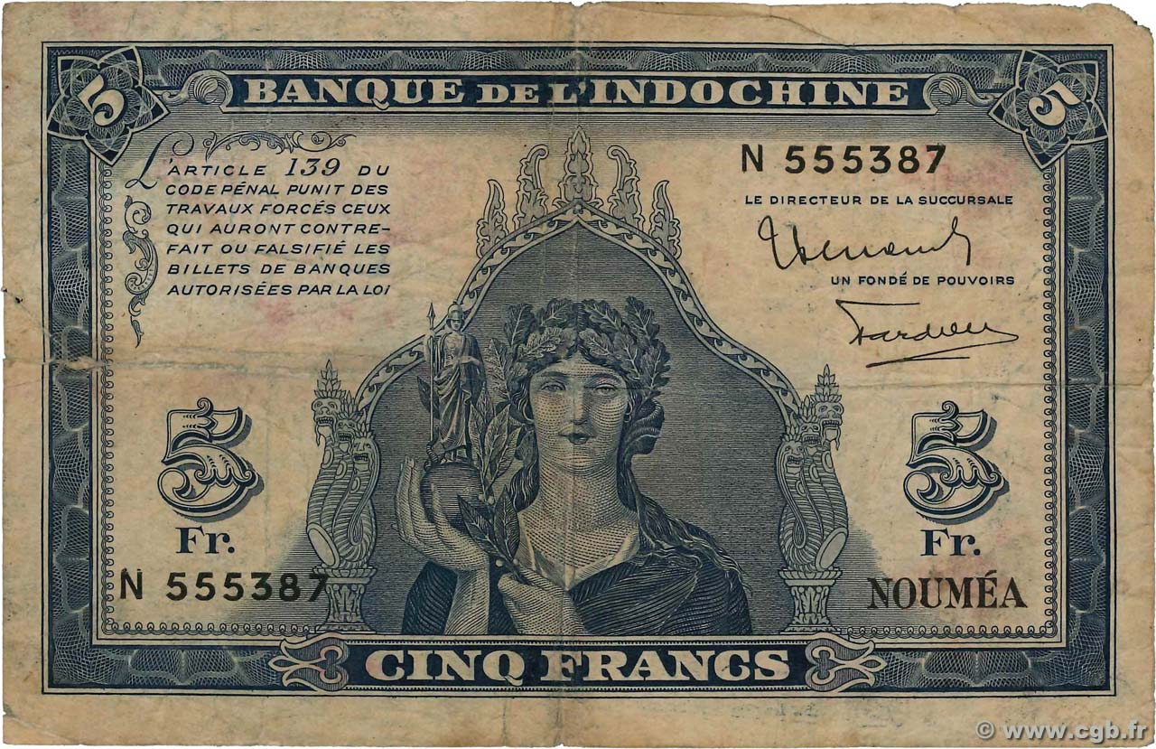 5 Francs NOUVELLE CALÉDONIE  1944 P.48 B