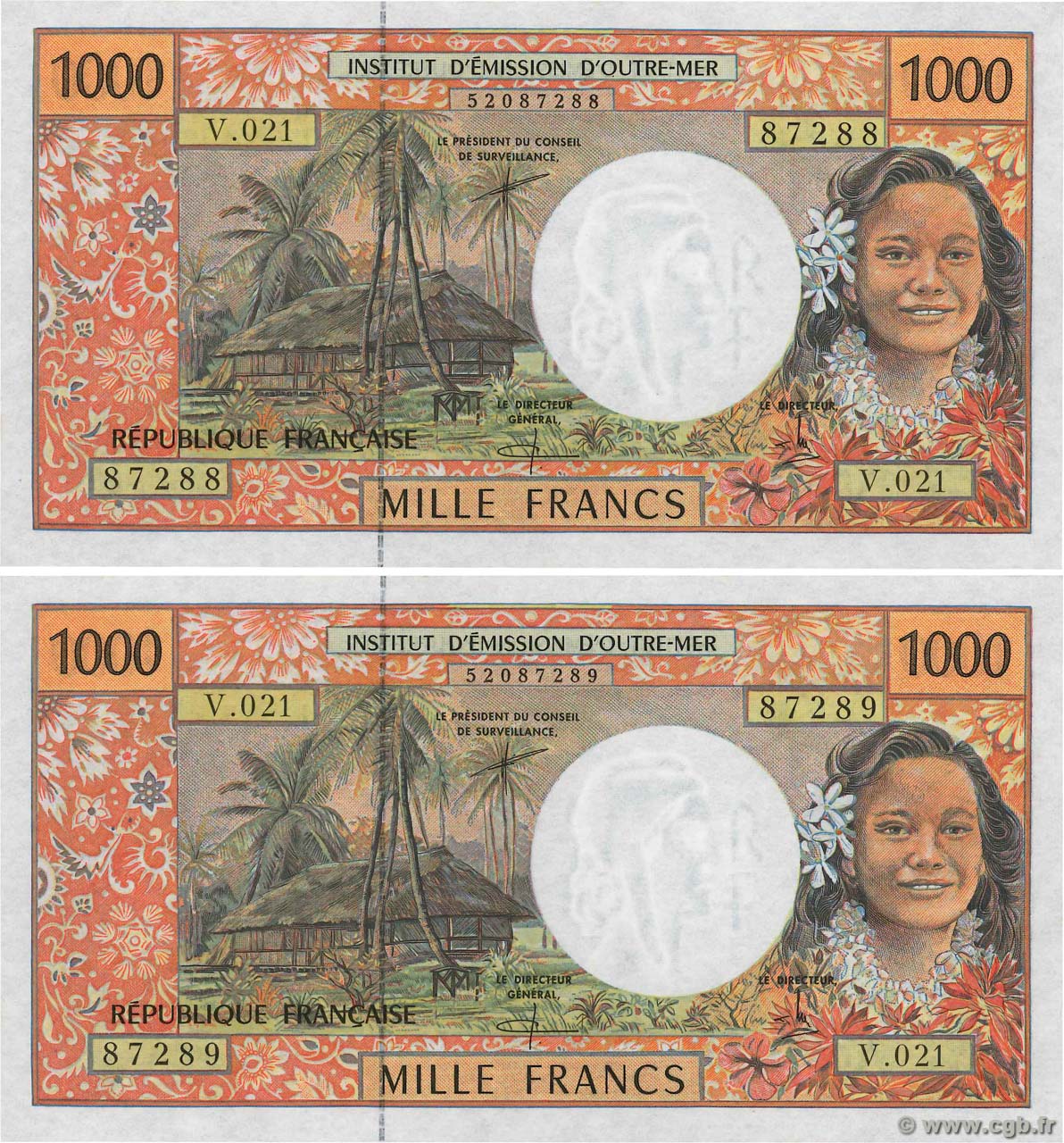 1000 Francs Consécutifs POLYNÉSIE, TERRITOIRES D OUTRE MER  2000 P.02e SUP