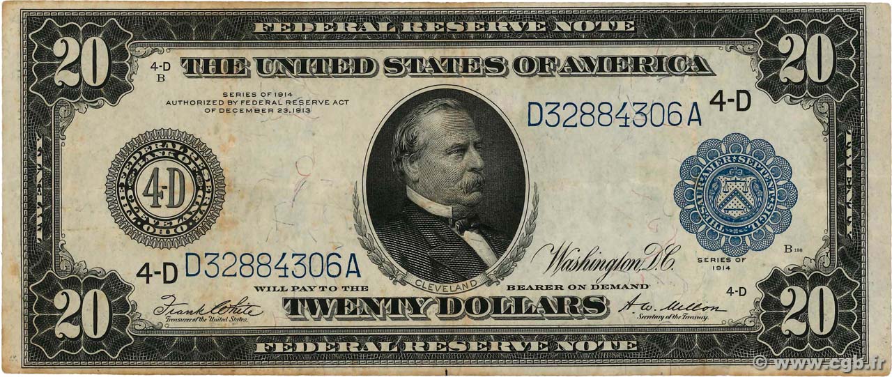 20 Dollars STATI UNITI D AMERICA Cleveland 1914 P.361b MB