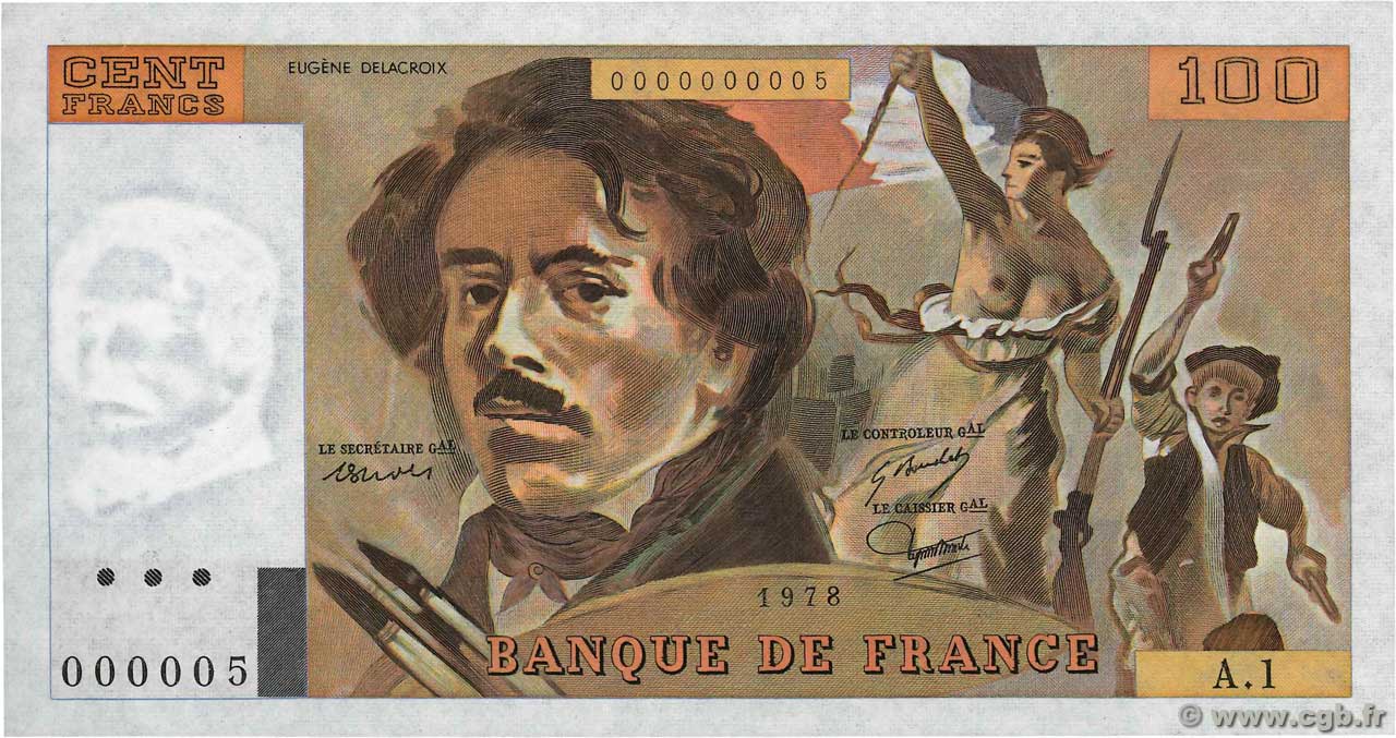 100 Francs DELACROIX Petit numéro FRANCIA  1978 F.68.01A1 AU+
