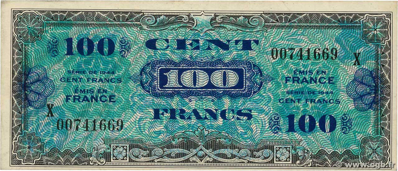 100 Francs DRAPEAU FRANCIA  1944 VF.20.03 EBC