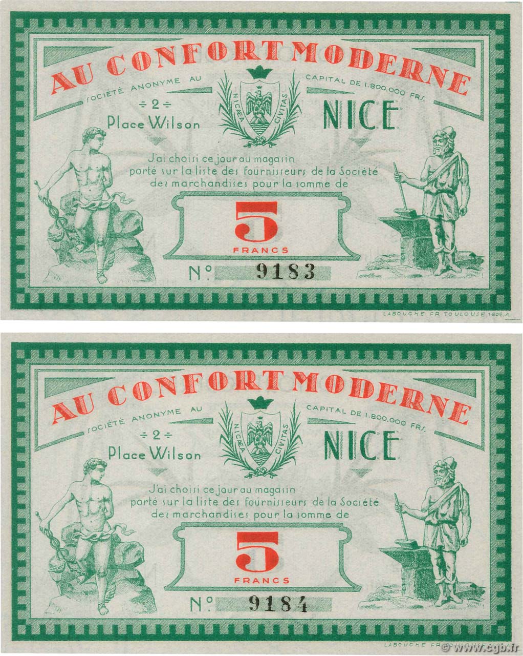 5 Francs Consécutifs FRANCE regionalism and miscellaneous Nice 1930  UNC