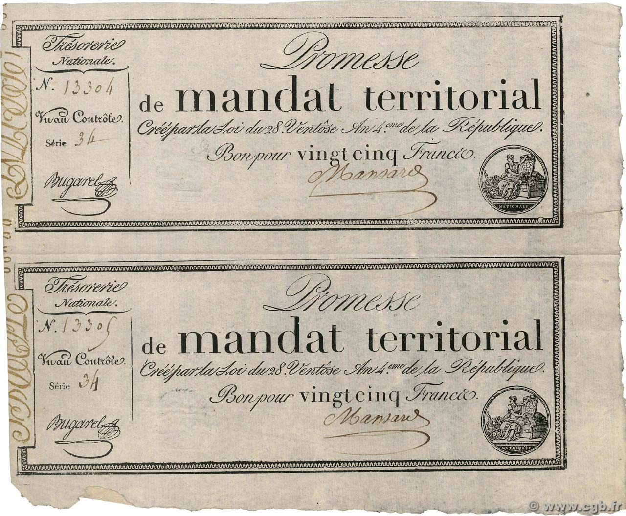 25 Francs avec série Planche FRANCIA  1796 Ass.59b SPL