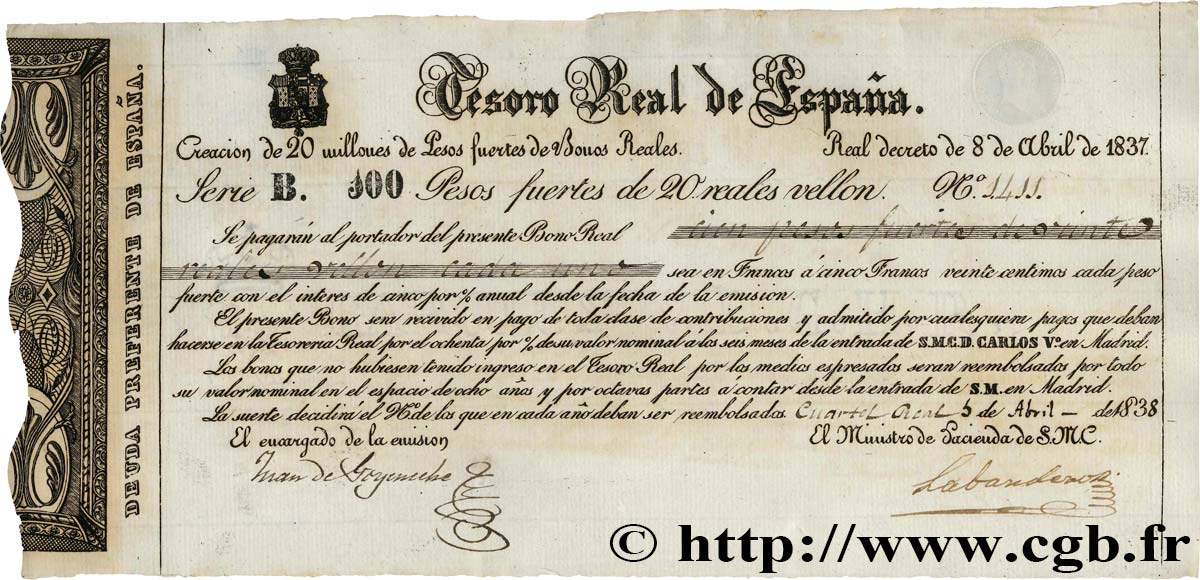 100 Pesos Fuerte SPANIEN  1837 - ST